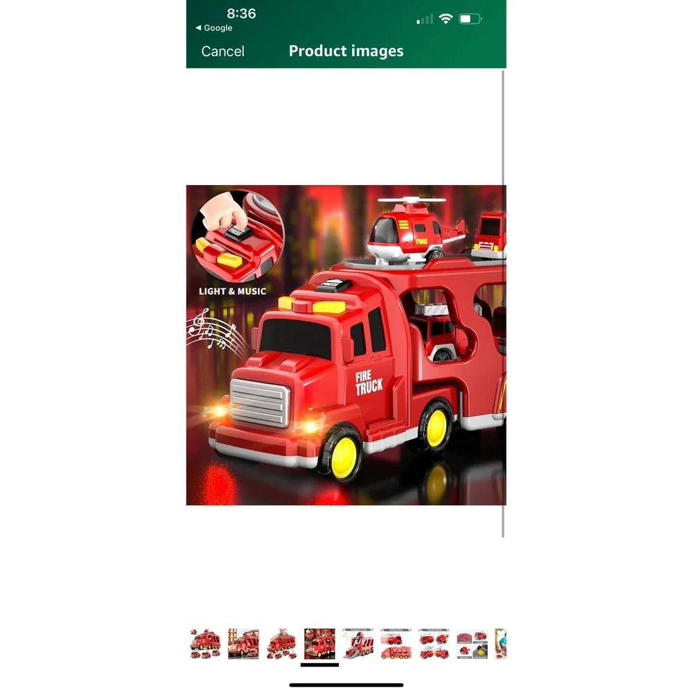 iHaHa Fire Truck Pull Back Car Series Toy Transporter Truck with 4 Mini Fire Veh